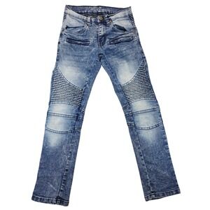 Steve's Jeans Boys Blue Acid Wash Moto Ribbed Slim Fit Denim Jeans Size 8